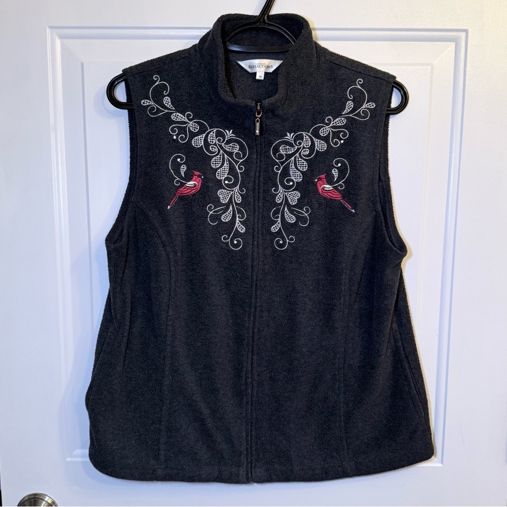 Northern Reflections Charcoal Vest with Bird Embroidery